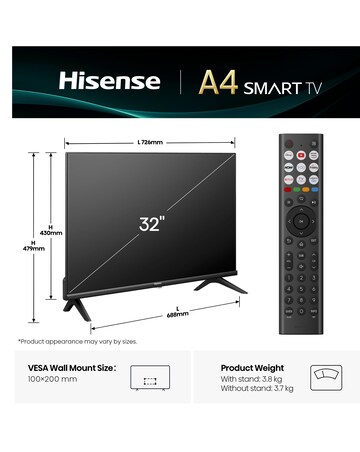 Hisense 32A4QTUK 32in Full HD LED Smart TV with Freely