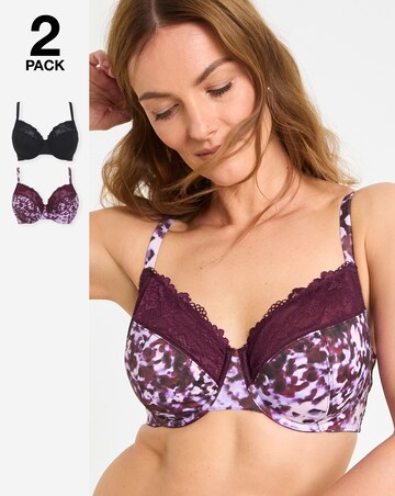 Pretty Secrets (2 Pack) Adrianne Full Cup Wired Bras (C-F) Animal Print/Black