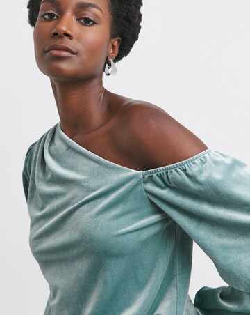 Blue Off The Shoulder Velvet Top