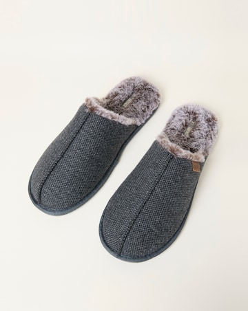 FatFace Harvey Check Mule Slipper - Grey