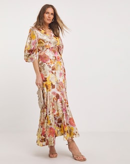 Jo by Joanna Hope Tie Waist Floral Jacquard Maxi Dress