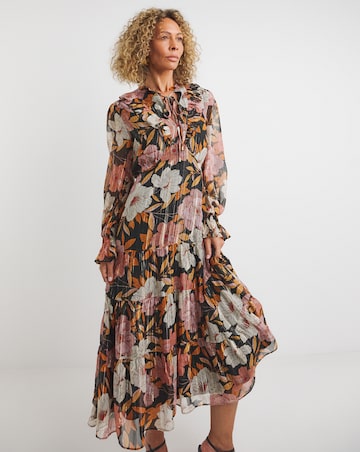 Joanna Hope Tiered Tie Neck Maxi Dress