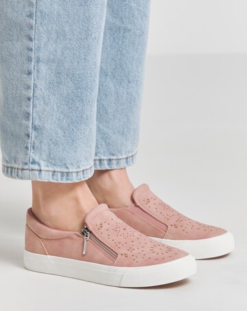 Beatrix Laser Cut Slip on Side Zip Trainer - Wide Fit (E)