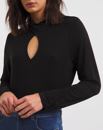 Black High Neck Long Sleeve Cut Out Detail Top