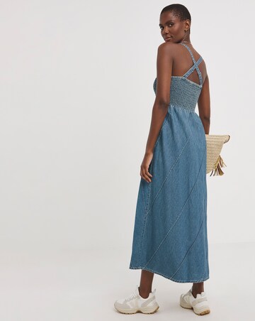 Blue Ruched Bodice Midaxi Dress