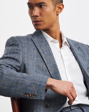Blue Check Regular Fit Double Breasted Suit Jacket