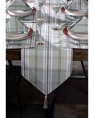 Waterside 13 Piece Grey Tartan Table Runner, Placemat & Napkin Set
