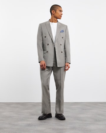 Oatmeal Linen Look Reg Fit Double Breasted Suit Jacket