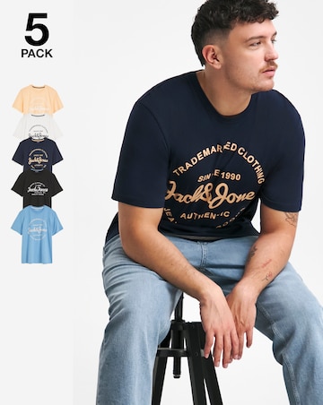 Jack & Jones Forest 5 Pack Crew Neck T-Shirts