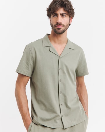 Seersucker Revere Collar Jersey Shirt- Khaki