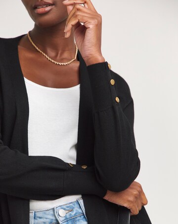 Black Longline Cardigan With Button Cuff