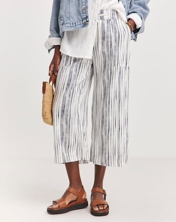 Printed Stripe Linen Mix Wide Leg Culottes