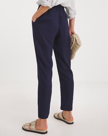 Navy Linen Mix Tapered Trousers
