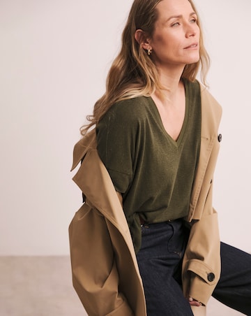 Anthology V neck Drop Shoulder Linen T-shirt