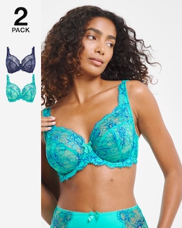 Pretty Secrets (2 Pack) Ella Lace Full Cup Wired Bras (B-H) Aqua/Blue