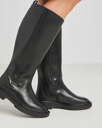 Andy Leather Stretch Seam Knee High Flat Boots - Wide Fit (E) & Curvy Calf