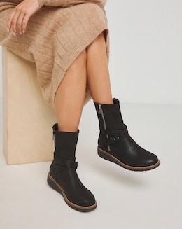Heavenly Soles Billie Low Wedge Buckle Strap Boot - Wide Fit (E)