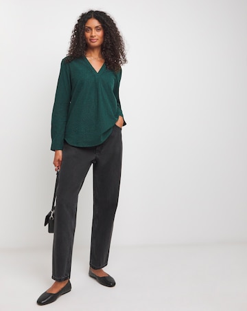 Printed Brushed Cotton V Neck Long Sleeve Blouse
