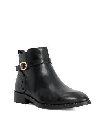 Dune Pemma Black Leather Buckle Ankle Boots Wide Fit
