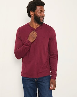FatFace Woodside Long Sleeve Henley (Regular &amp; Tall) - Burgundy