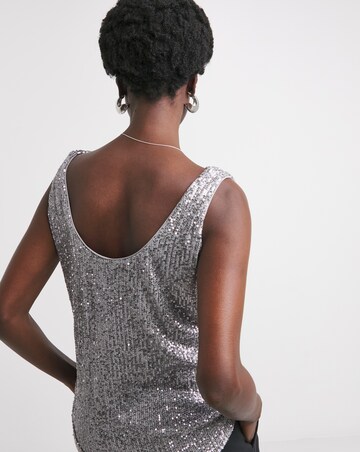 Silver Cowl Neck Sequin Vest