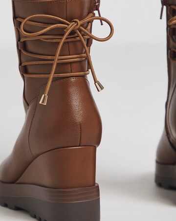 Frankie Lace Back Detail Wedged Ankle Boots Wide E Fit