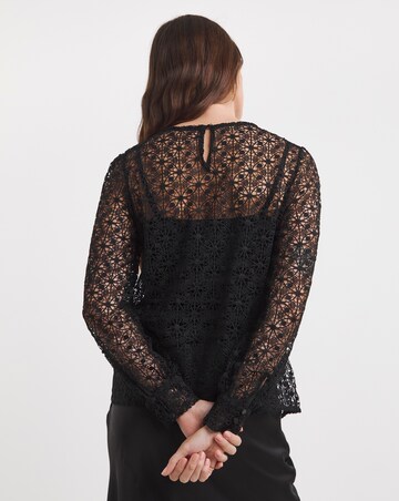 Black Volume Sleeve Lace Top