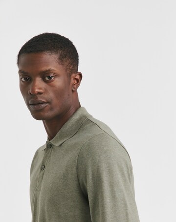 Long Sleeve Marl Pique Polo Long Length- Khaki
