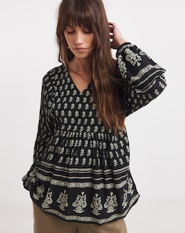 Printed Batwing Smock Top
