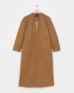 Neutral Collarless Longline Coat