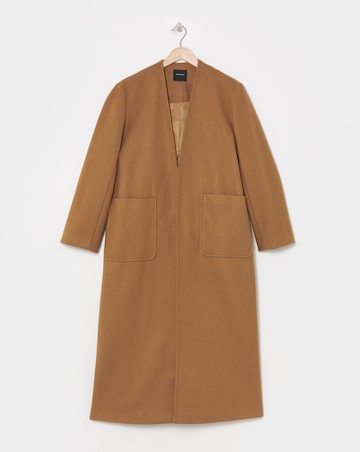 Neutral Collarless Longline Coat