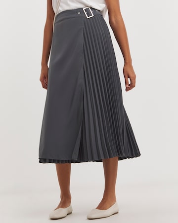 Charcoal Wrap Kilt Pleated Maxi Skirt