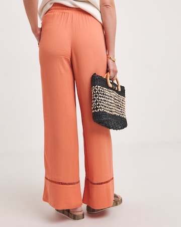 Apricot Crinkle Shirred Waist Wide Leg Trousers