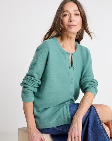 Teal Boxy Crew Neck Cardigan