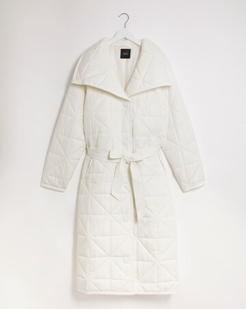 Ecru wrap longline quilt coat