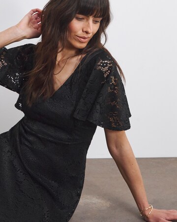 Joanna Hope Black Angel Sleeve Stretch Lace Midi Dress