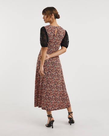 Lace Sleeve and Yoke Midi Tea Dress
