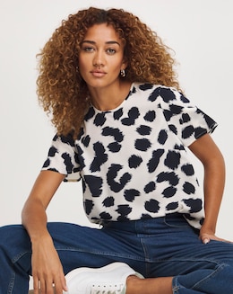 Short Sleeve Animal Print Woven Top