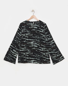 Womens Viscose Fluted Sleeve Top- Zebra