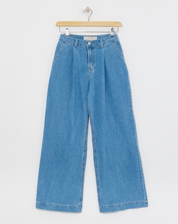 Light Blue Pleat Front Wide Leg Jeans