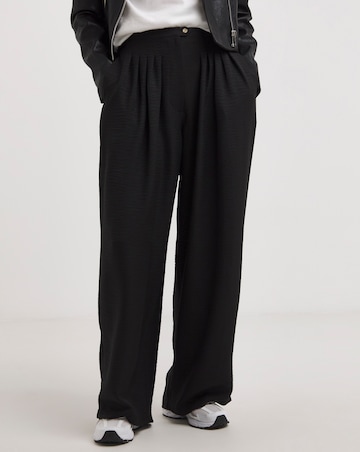 Black Herringbone Wide Leg Pull On Trouser