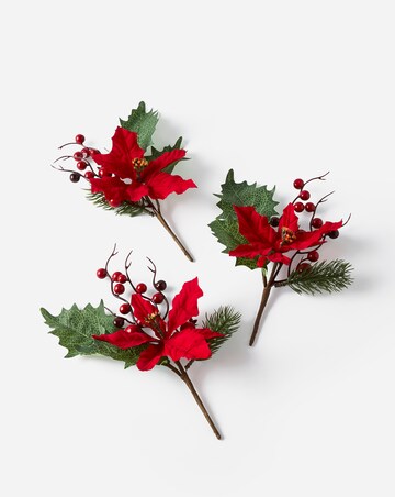 Christmas Poinsettia Tree Picks - Set of 5