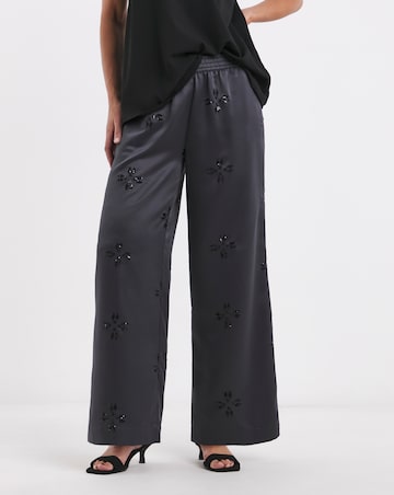 Grey Sequin Spot Satin Trousers