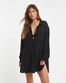 Beach to Beach Black Broderie Beach Shirt
