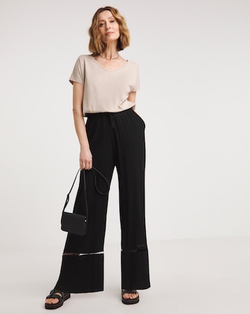 Black Crinkle Shirred Waist Wide Leg Trousers