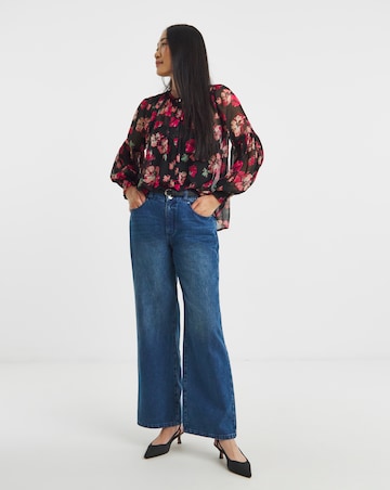 Georgette Collarless Blouson Sleeve Blouse