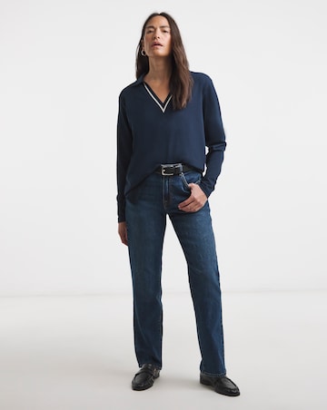 Contrast V-Neck Collared Top