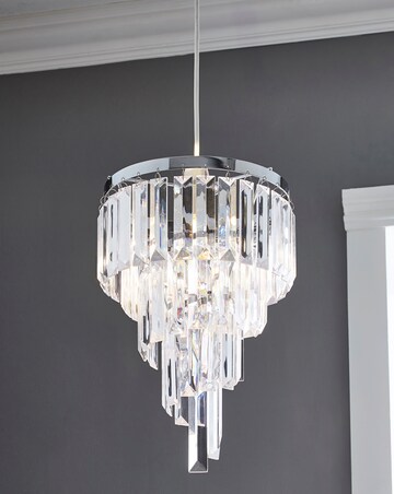 Waterfall Clear Acrylic Chrome Spiral Easy Fit Pendant