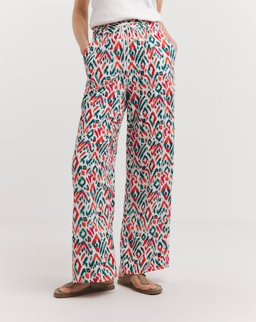 Multi Print Spun Viscose Pull On Wide Leg Trousers