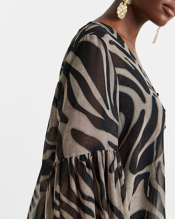 Georgette Button Through Blouson Sleeve Blouse